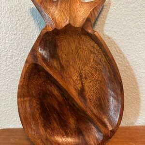 Vintage pineapple Alii monkey pod divided wooden dish